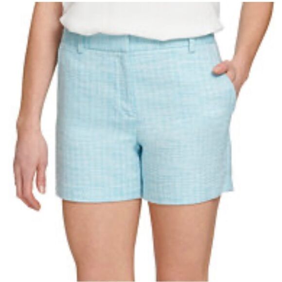 DKNY Tweed Shorts Aqua Blue Womens 10 Preppy Classic Old Money - Picture 1 of 6